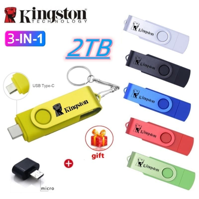KINGSTON 2TB Flash Drive 3 Em 1 OTG USB Tipo C/Micro 1TB 512GB 256GB 128GB Pendrive De Alta Velocidade Para Telefone