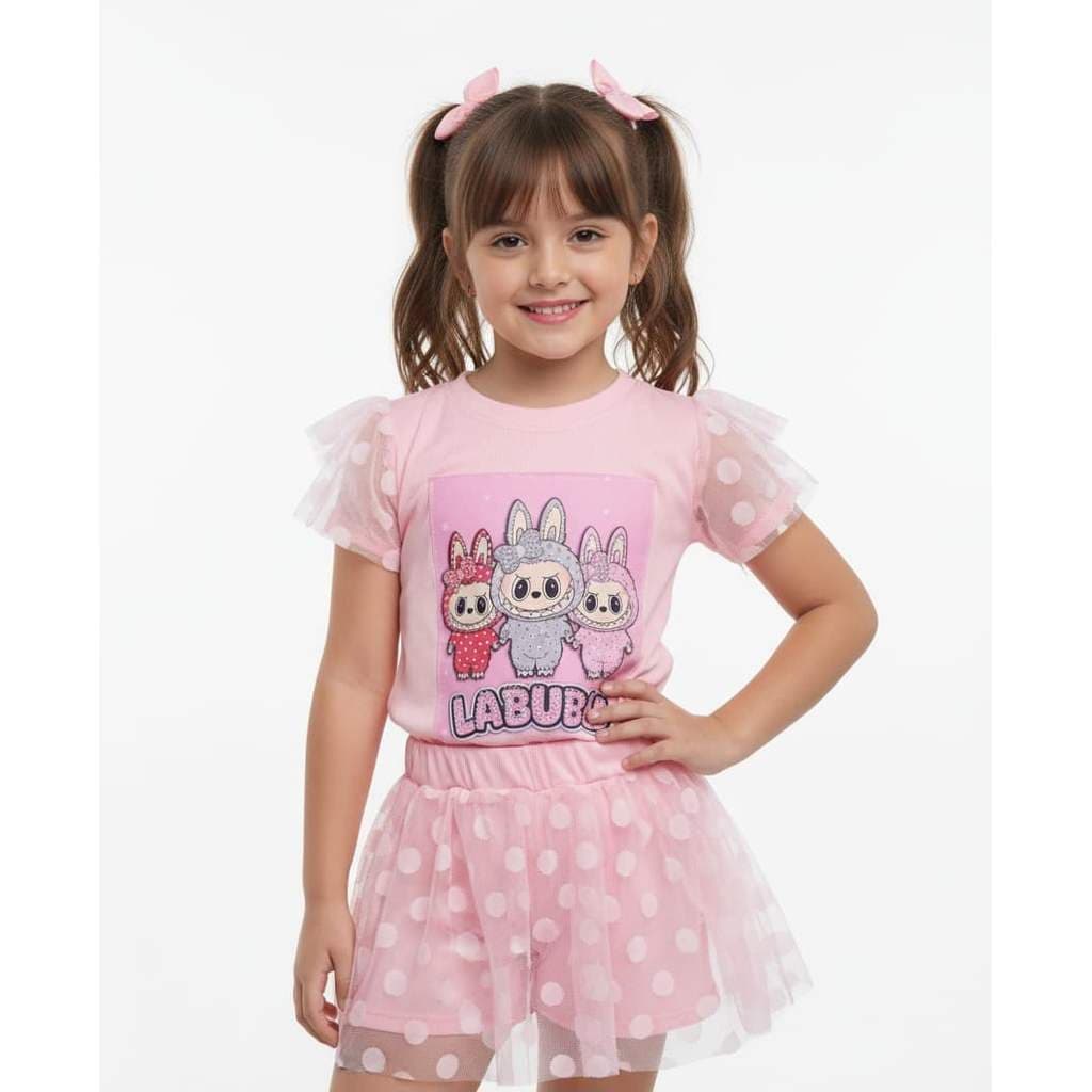Kit Conjunto Infantil Blusinha e short-saia para Meninas estampas sortidas e variadas