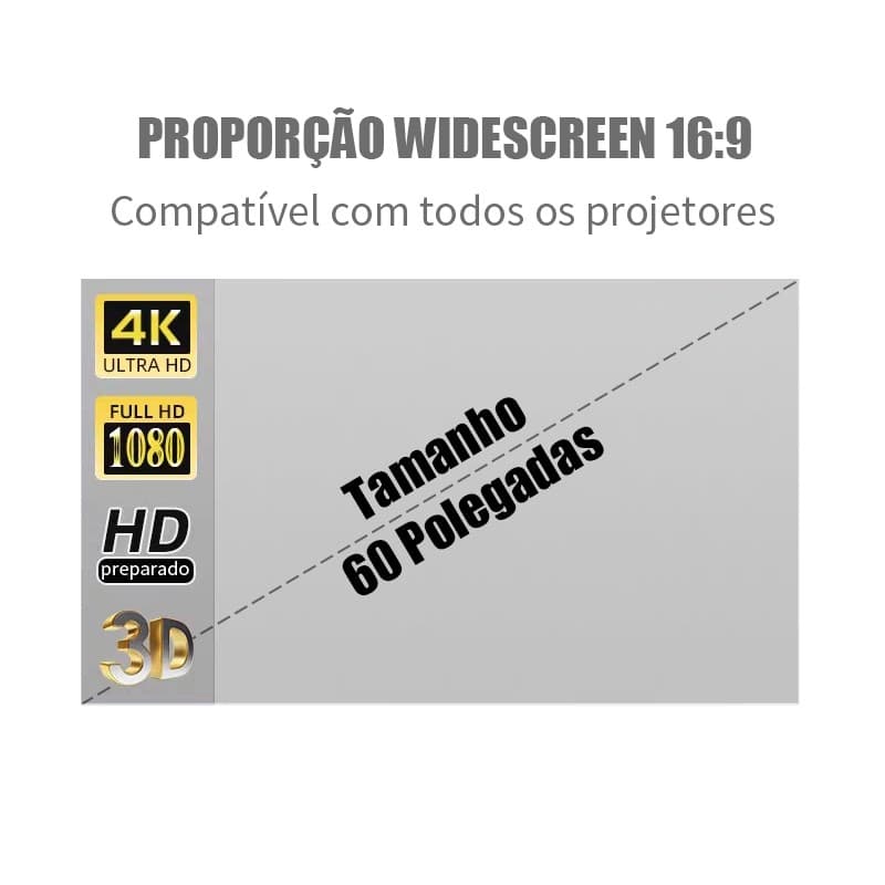 Tela Projetor Portátil Refletiva 60 Polegadas 4K Full HD 16:9 Dobrável Antirreflexo Eye-Protection Para Home Theater
