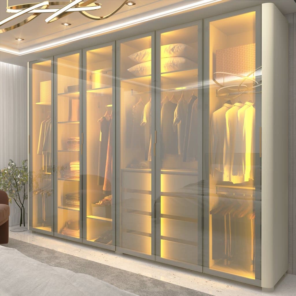 Guarda-roupa Casal 6 Portas com 6 Portas Reflecta com Pés com Led Innova 100% MDF Off White