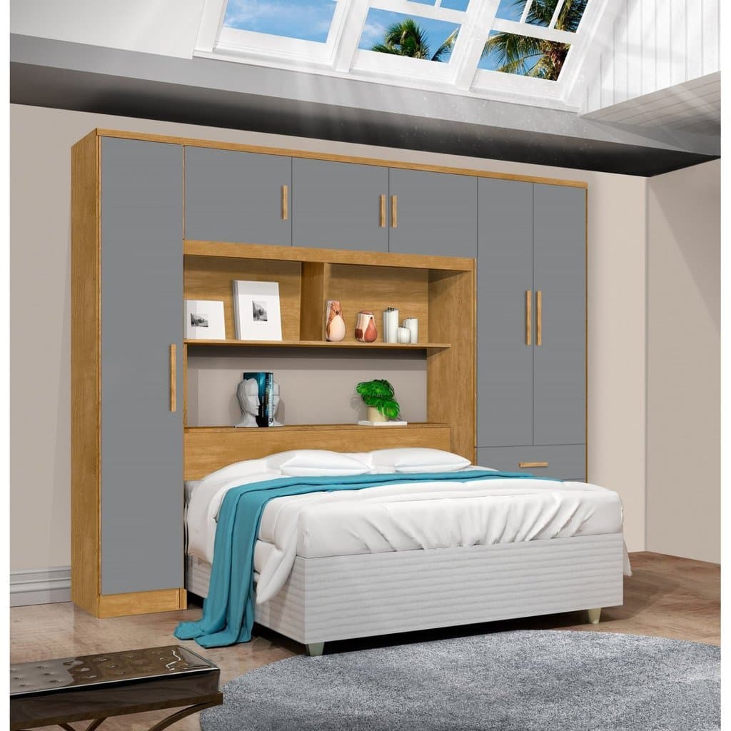 Guarda Roupa Modulado Casal 6 Portas 3 Gavetas Top Cancun Nature/ Cinza