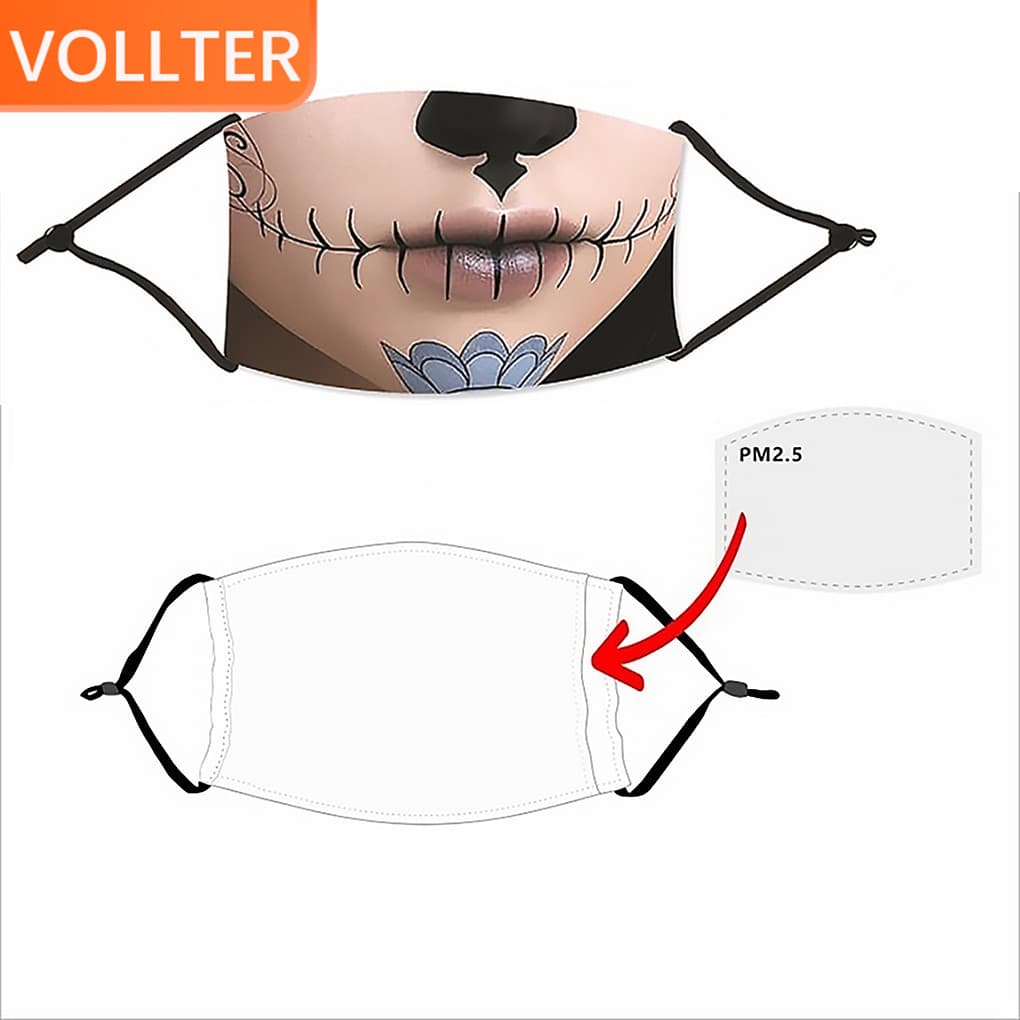 1/2 Halloween Engraçado Impresso Adultos Máscara Boca Facial Rosto Capa De Algodão Decoração Anti-Poeira Reutilizável