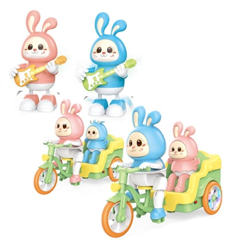 Brinquedo Coelho Guitarrista com Luz e Som Coelhinho Toca Guitarra Dança