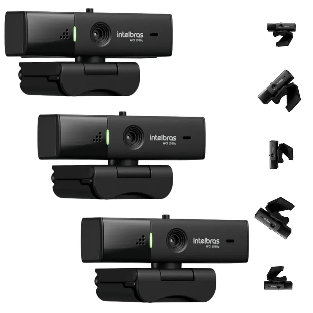 Kit 3 Webcams Full HD 60fps Intelbras WCI1080p HDR Privacidade NF Para Empresa