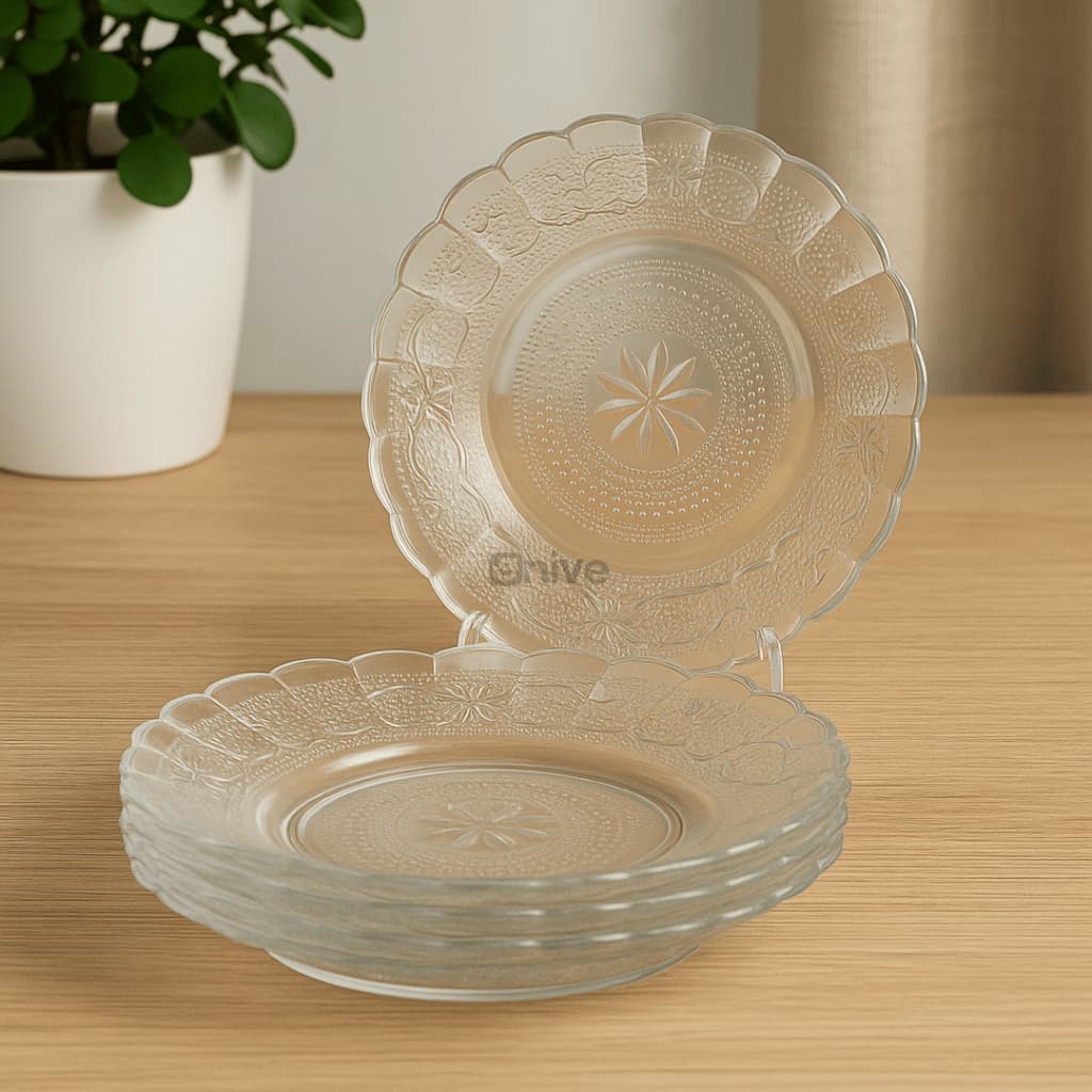Kit Até 12 Pratos Egípcio de Vidro Reforçado 22cm Decorado – Mesa Posta com Estilo e Durabilidade