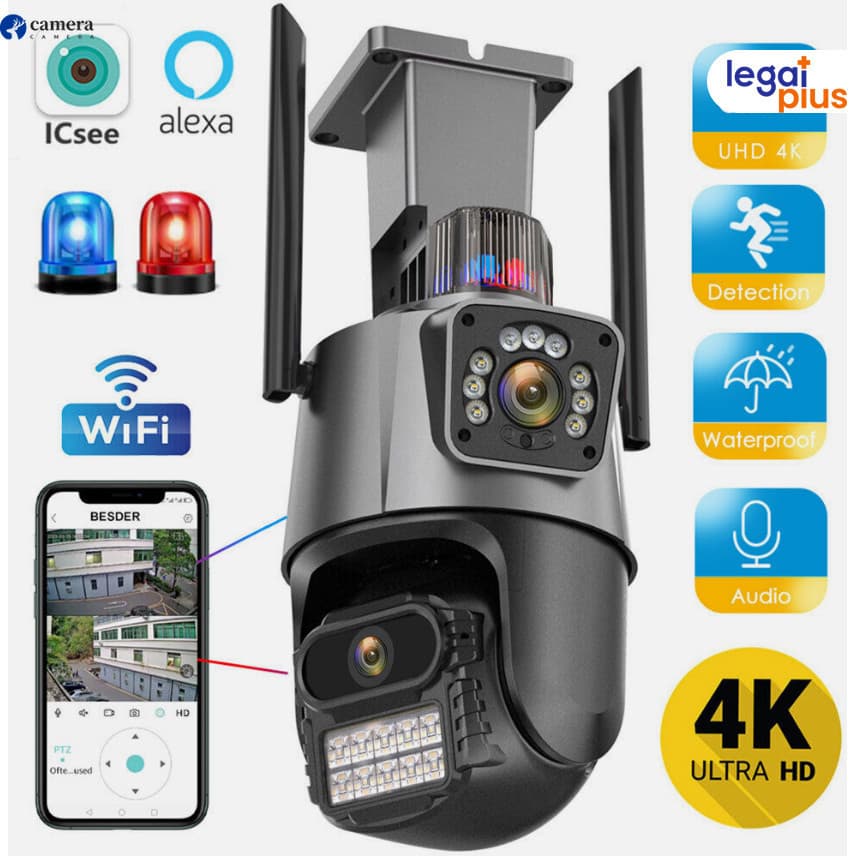 Camera Segurança Externa Lente Dupla 4k 6mp Sirene Policial, com sirene policia