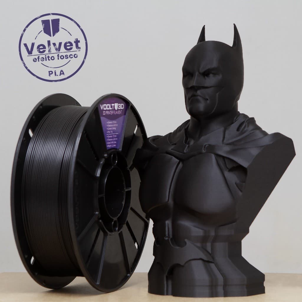 Filamento PLA Preto Velvet Premium 1Kg 1,75mm Efeito Aveludado Impressora 3D FDM Voolt3D Oficial