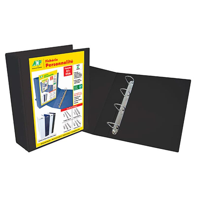 Fichário revestido com cristal oficio preto 75mm 4750PT com 4 argolas ACP