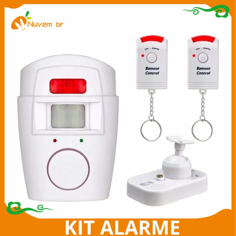 Kit Alarme Residencial Sem Fio Sensor De Presença segurança preventiva +2 Controles+1 Facil Uso Suporte Fixação - NUVEM