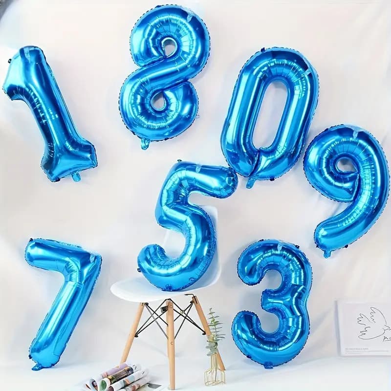 Kit 2 Uni De Balão de Hélio Metalizado Decorativo Números de 0-9 Tamanho 16 Pol Azul Claro