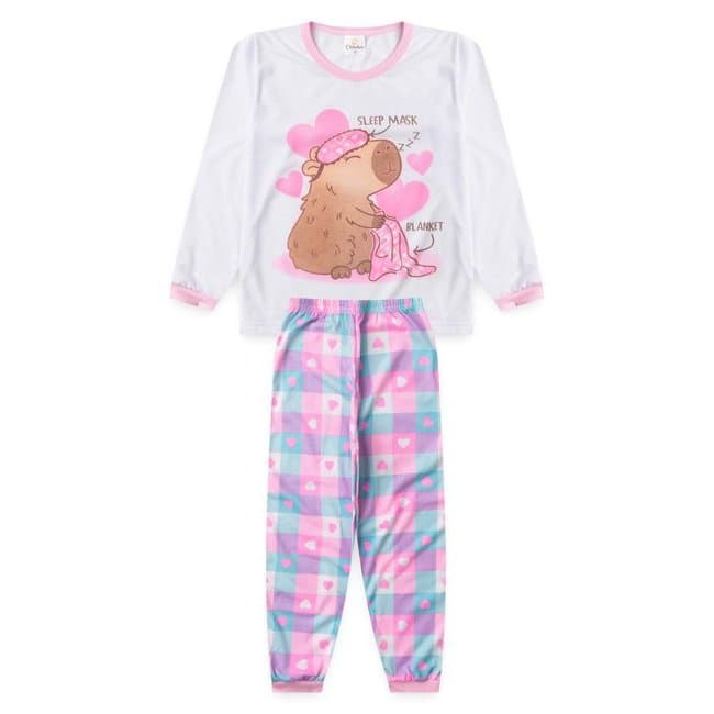 Pijama Menina Capivara Coração Branco