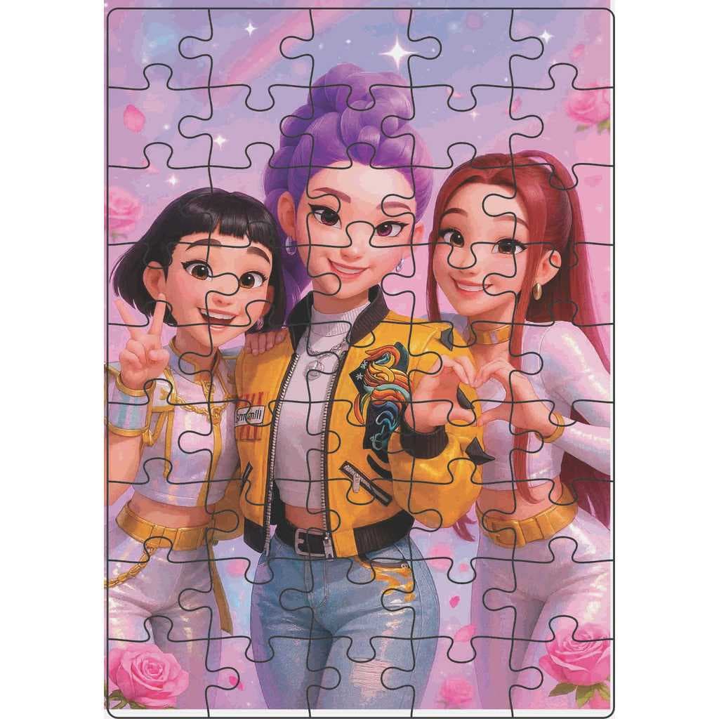 Quebra-Cabeça Jogo Infantil Educacional Guerreiras do K-Pop (1) 45 peças 20x28 cm Feito em Madeira (MDF)