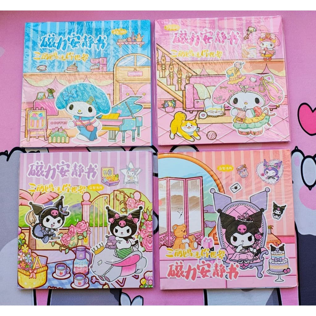Livro cenário interativo com imã e capa dura da My Melody e Kuromi