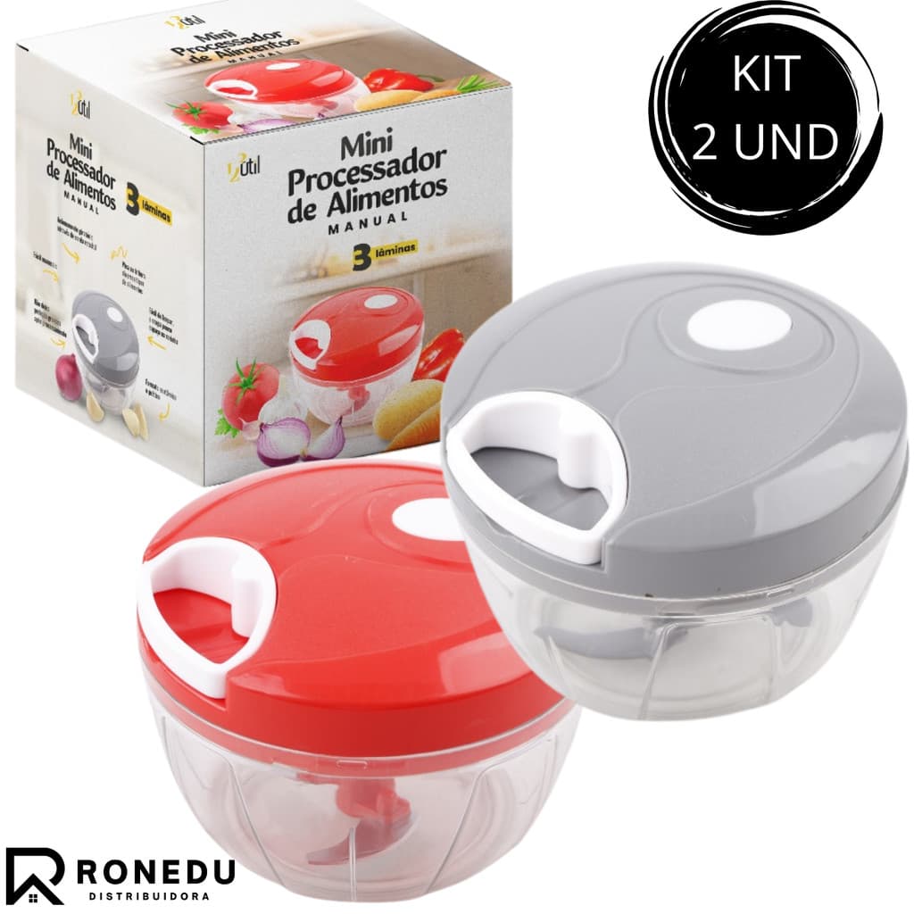 KIT 1 e 2 Mini Processador Triturador de Alimento Manual Utensílio Cozinha  500 ml -123 UTIL