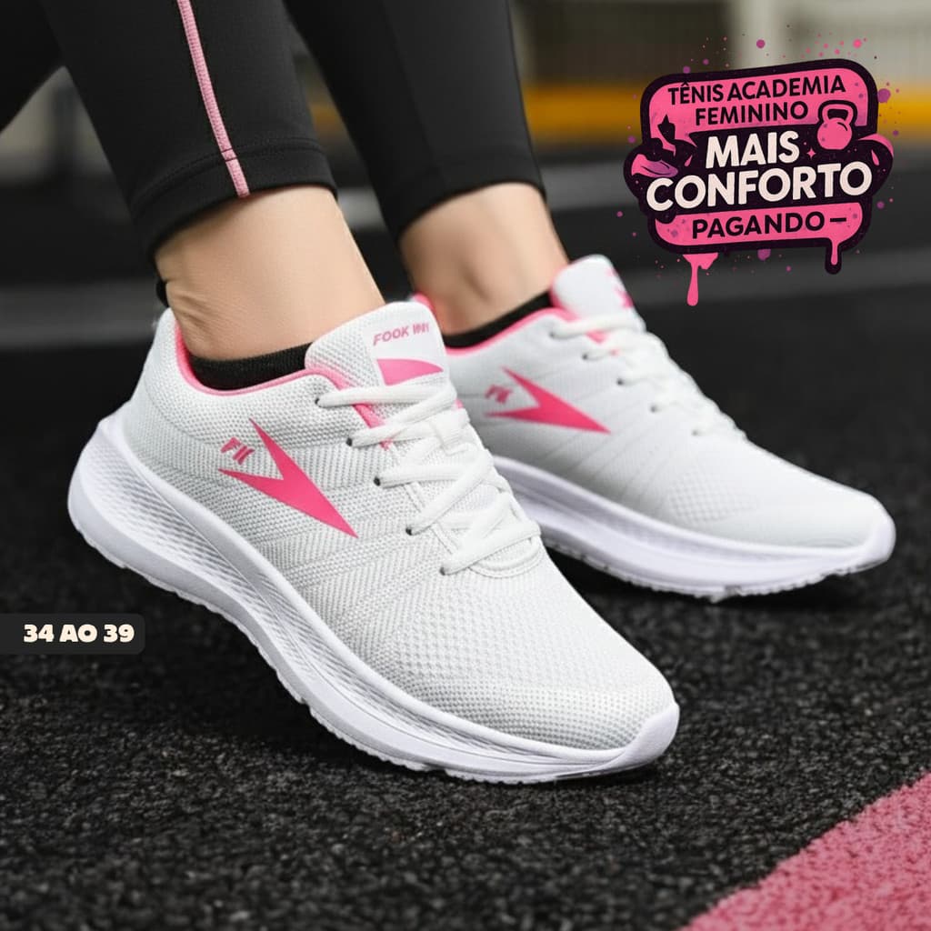 Tênis Feminino Esportivo Academia e Corrida Leve Confortável Acessível para o Dia a Dia
