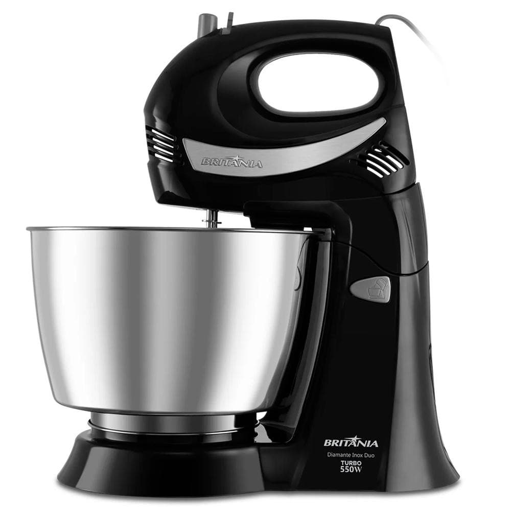 Batedeira Britânia Diamante Inox Turbo Duo 127v 4,3 Litros 4 Velocidades + Turbo 550W Preto