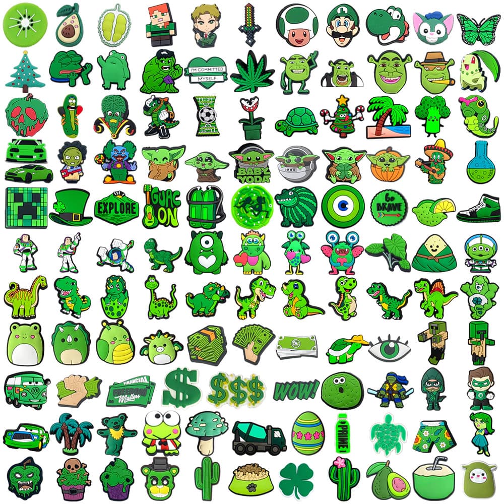 1 Pçs Série Verde Sapatos Encantos DIY Tamancos Sapato Aceessories Caber Sandálias Pinos Chinelos Decoração Crianças Pre