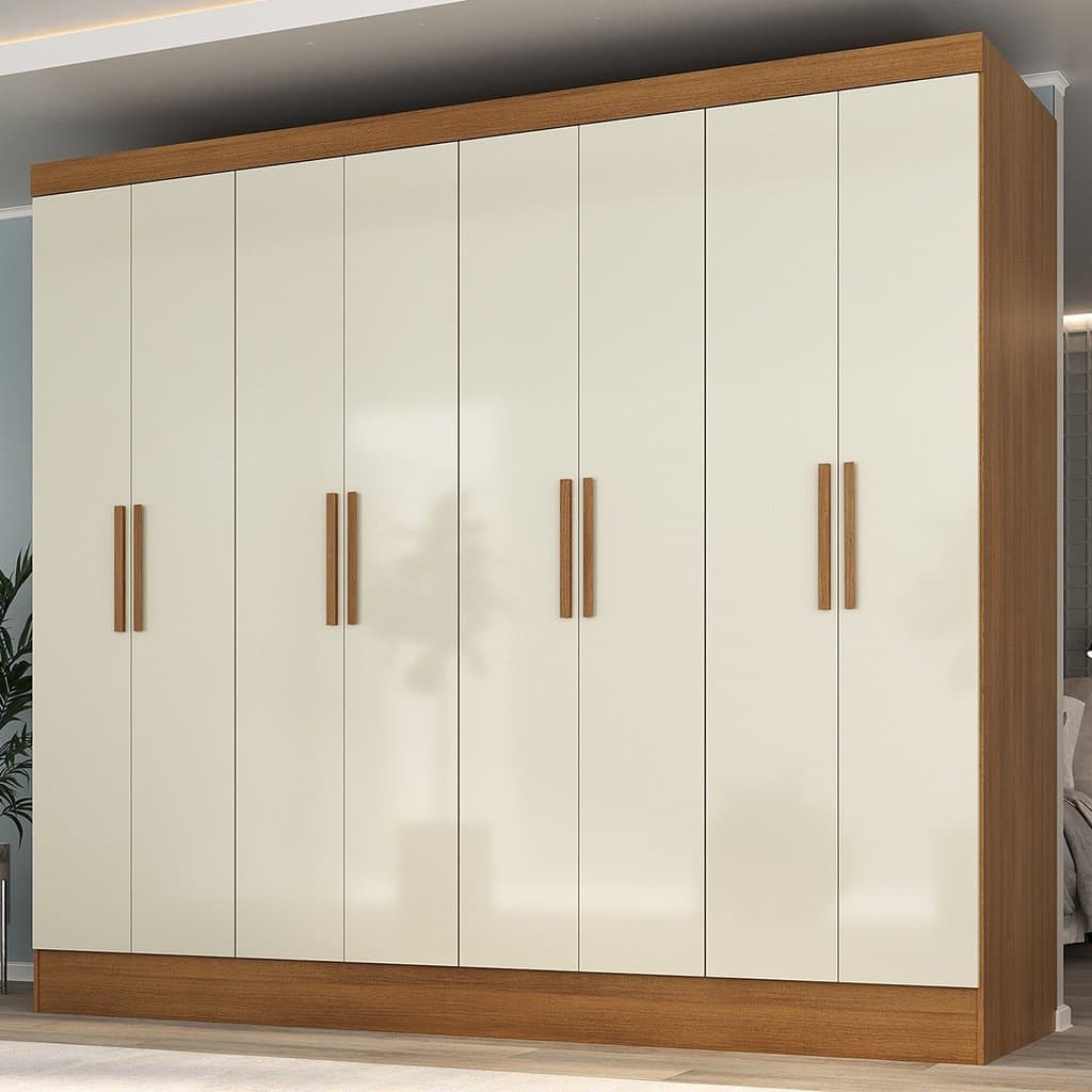 Guarda Roupa Casal 100% MDF 8 Portas 4 Gavetas Jatobá Yescasa Cinamomo/Off White