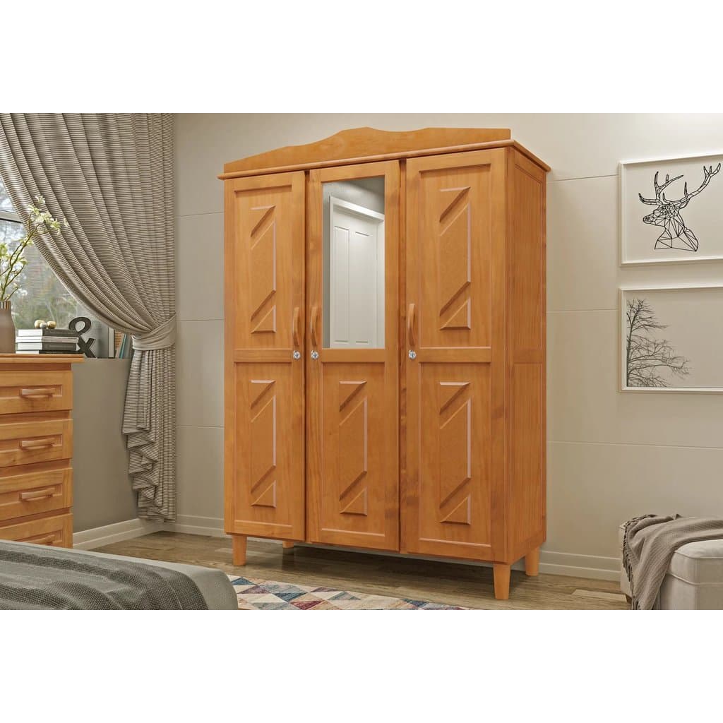 Guarda-Roupa Casal com Espelho 3 Portas 3 Gavetas Brasil  Freijó