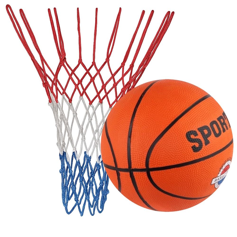 Kit Recreação Com Bola De Basquete Oficial E Rede Americana 12 Alças Malha Grossa Fio 2mm + Fixador