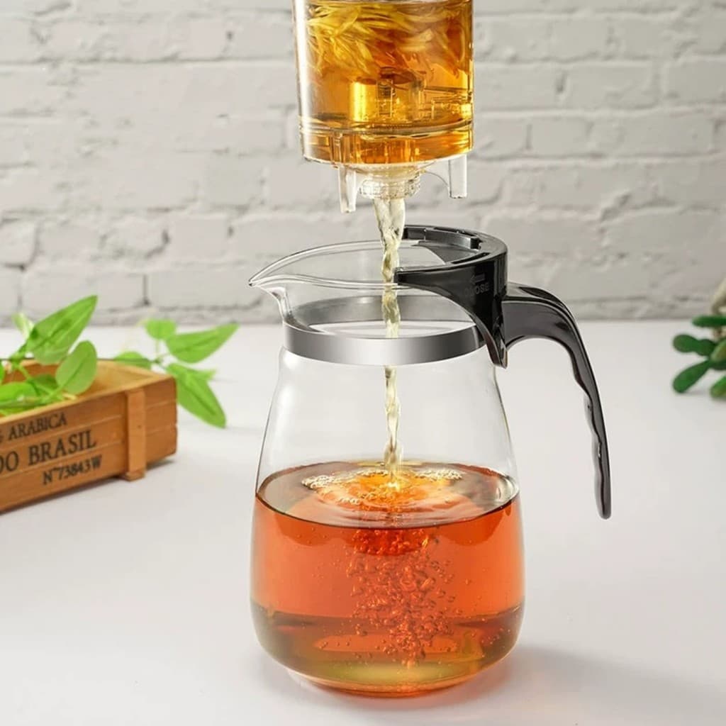 Chaleira Bule Jarra de Vidro 900ML Com Tampa de Chá Funçao Toque Para Chá Com Infusor Reutilizável