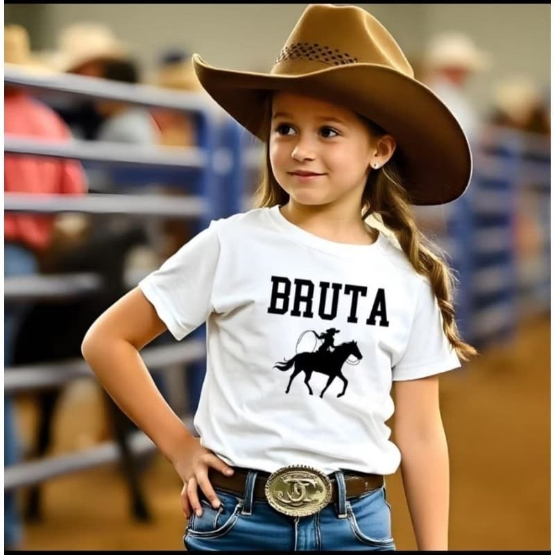 Camiseta Feminina Country Infantil Bruta Vaquejada Vaqueira Algodão