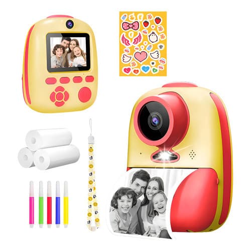 Câmera Infantil Instantânea Filmadora Video Hd Lente Dupla Jogo Divertido Rabiscar Com 3 Rolos De Papel Térmico,adesivos