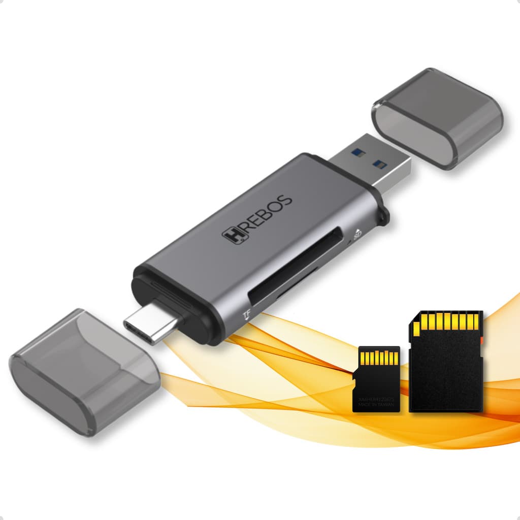 Leitor de Cartão De Memória SD e Micro SD - Hub Adaptador 2.0 - 2 em 1 USB x Tipo C / USB C - Rápido