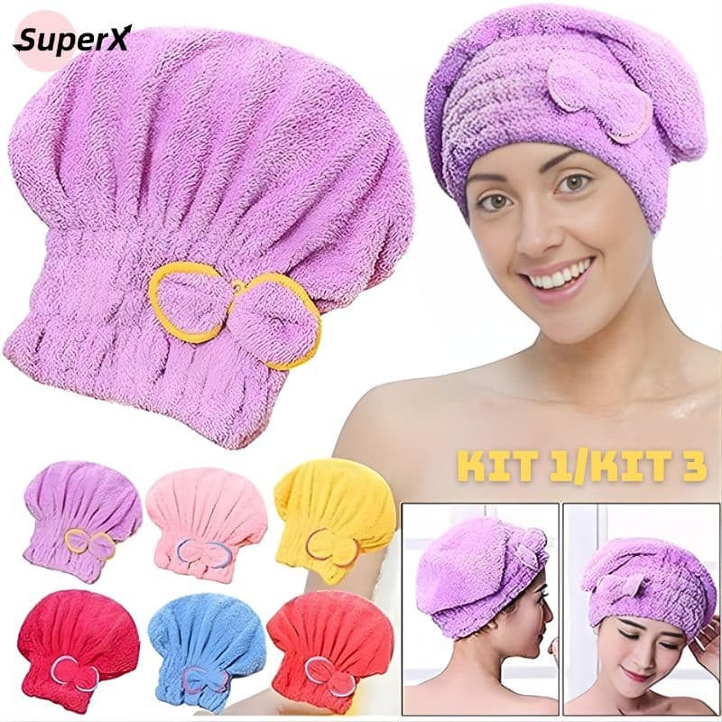 Kit 1/3 Toucas Mágicas de Secar Cabelo Toalha de Microfibra Absorvente Secagem Rápida Banho Spa