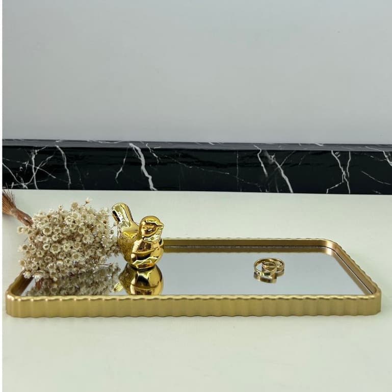 Bandeja Espelhada Banheiro Lavabo Bandeja Decorativa Multiuso Preta/Dourada
