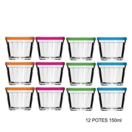 kit 12 Potes Para Armazenamento Tigela de Vidro Americano Cores Sortidas 150ml nadir Figueiredo