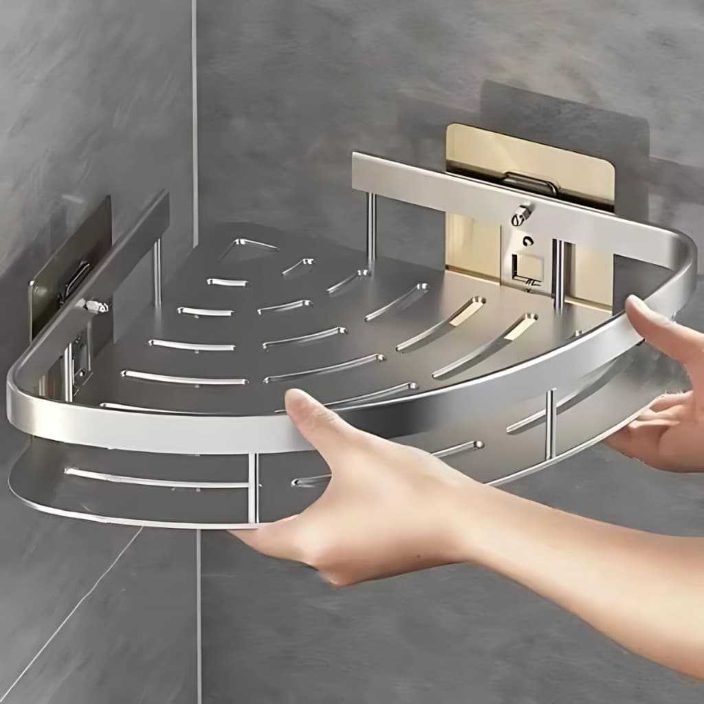 KIT 2 PRATELEIRAS PARA BANHEIRO CROMADO SUPORTE PARA SHAMPOO TRIANGULAR PRATEADO ALUMINIO DE CANTO