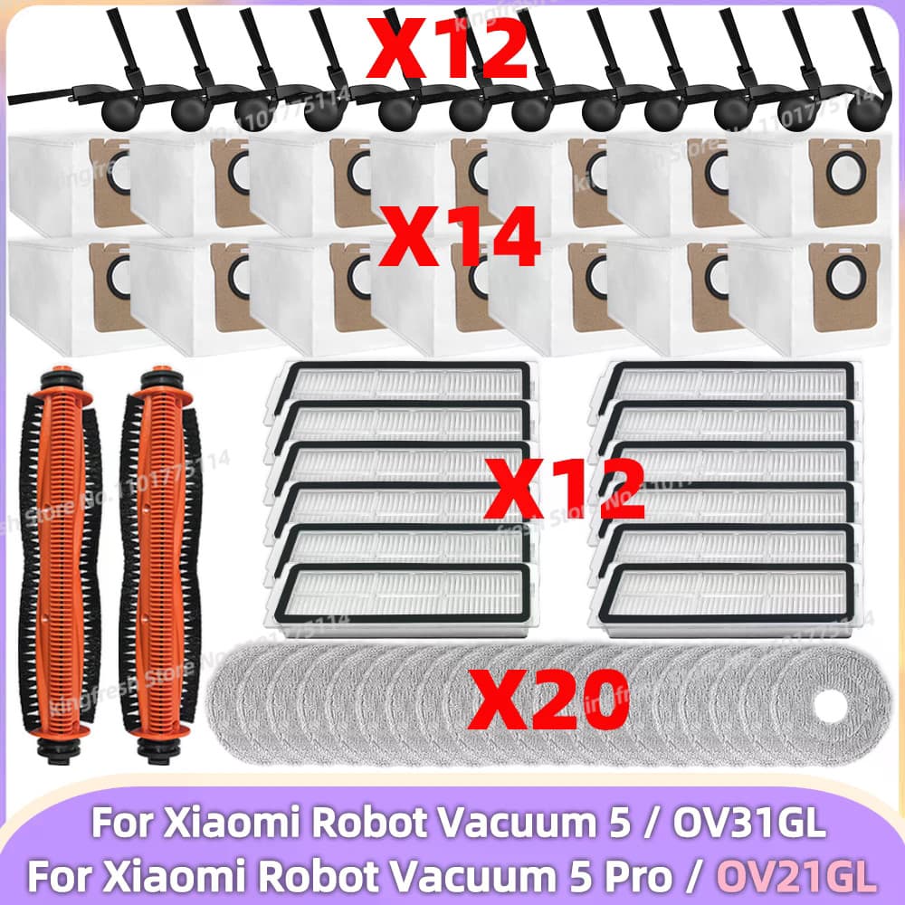 Apto Para (Xiaomi Robô Vácuo 5/OV31GL , Pro/OV21GL) Peças Tricut Principal Escova Lateral Filtro Mop Pano Saco