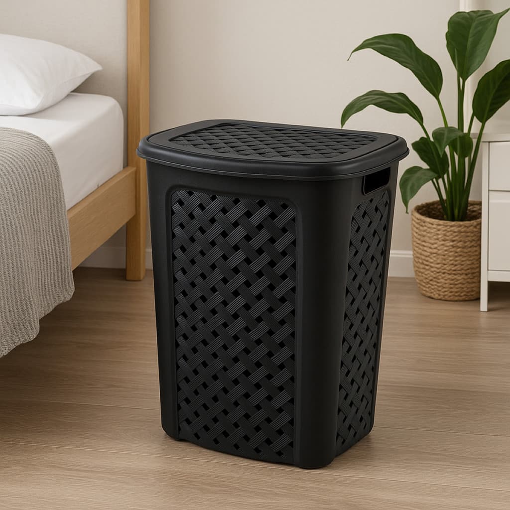 Cesto Multiuso Rattan 45 Litros Com Tampa Removível – Prático, Resistente E Compacto Para Organizar Roupas