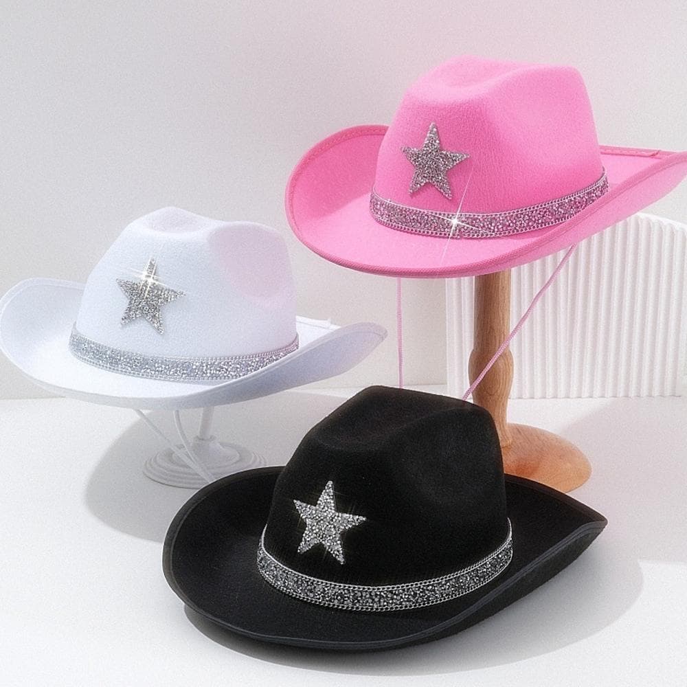 Chapéu De Cowboy Ocidental Para Meninos E Meninas , Chapéus De Festa Com Tema De Feltro Estrela Prateada Brilhante