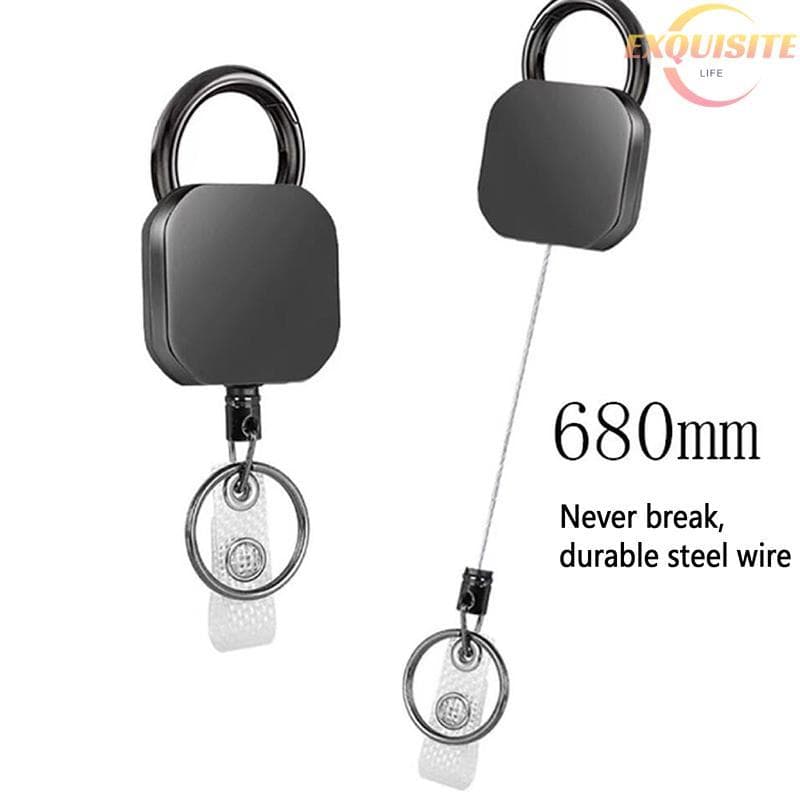 [EL] 1 Peça 680MM Cabo De Fio De Aço Reforçado Resistente Metal Retrátil Mosquetão Chaveiro Cinto Crachá Carretéis Clipe