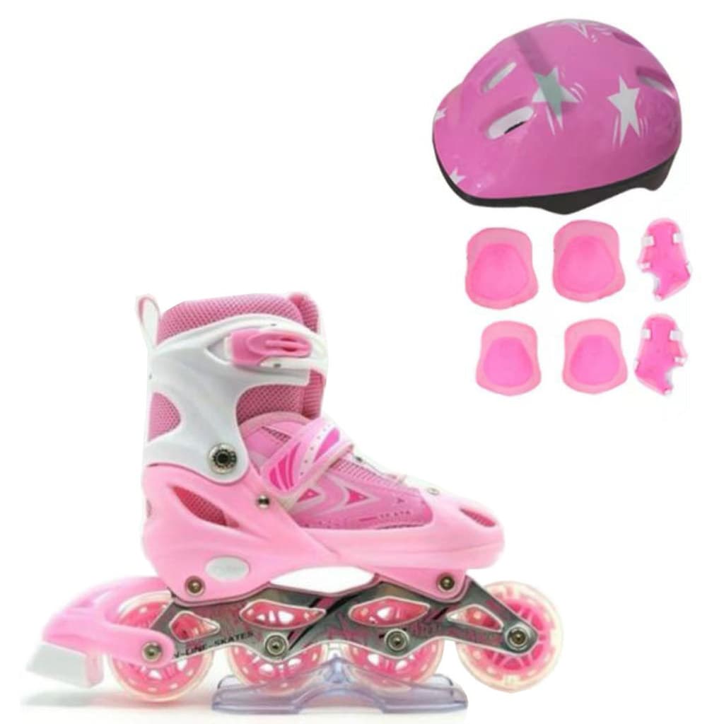 Patins Roller Inline Rosa Ajustável Com Luz De Led Com OU SEM Kit Proteção Várias Cores E Tamanhos Promoção