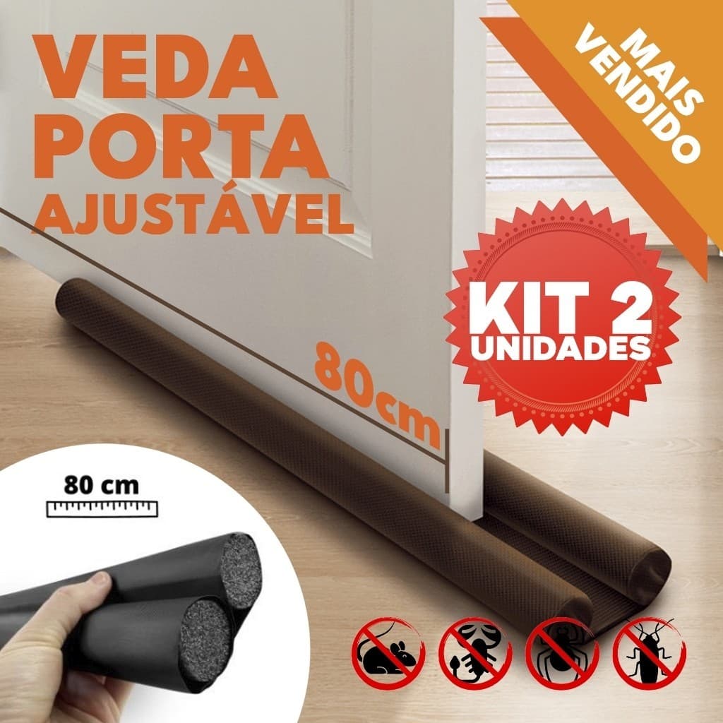 Kit 2 Veda Porta Proteção Protetor de Porta Rolinho Impermeável Duplo 80cm Comprimento