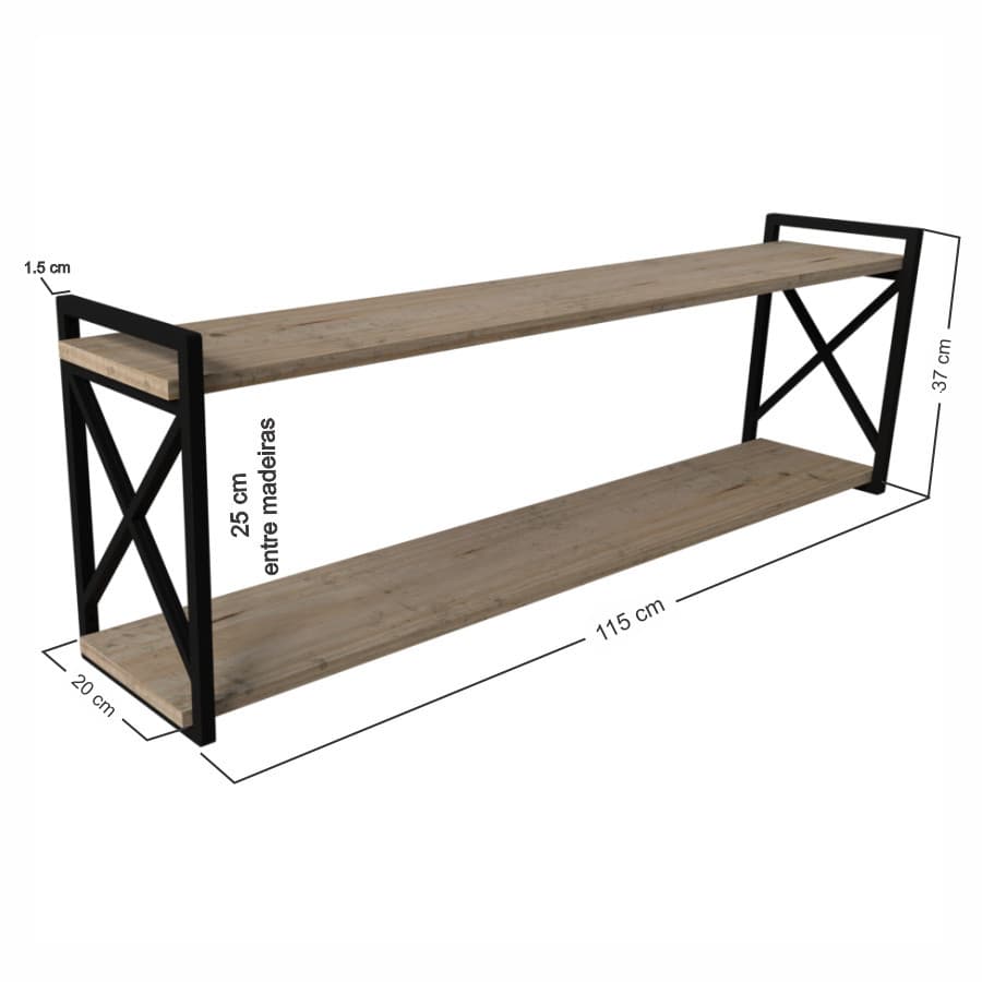 Prateleira Industrial 20 ou 15 x até 115cm - Kit completo para fácil instalação. Envio rápido!