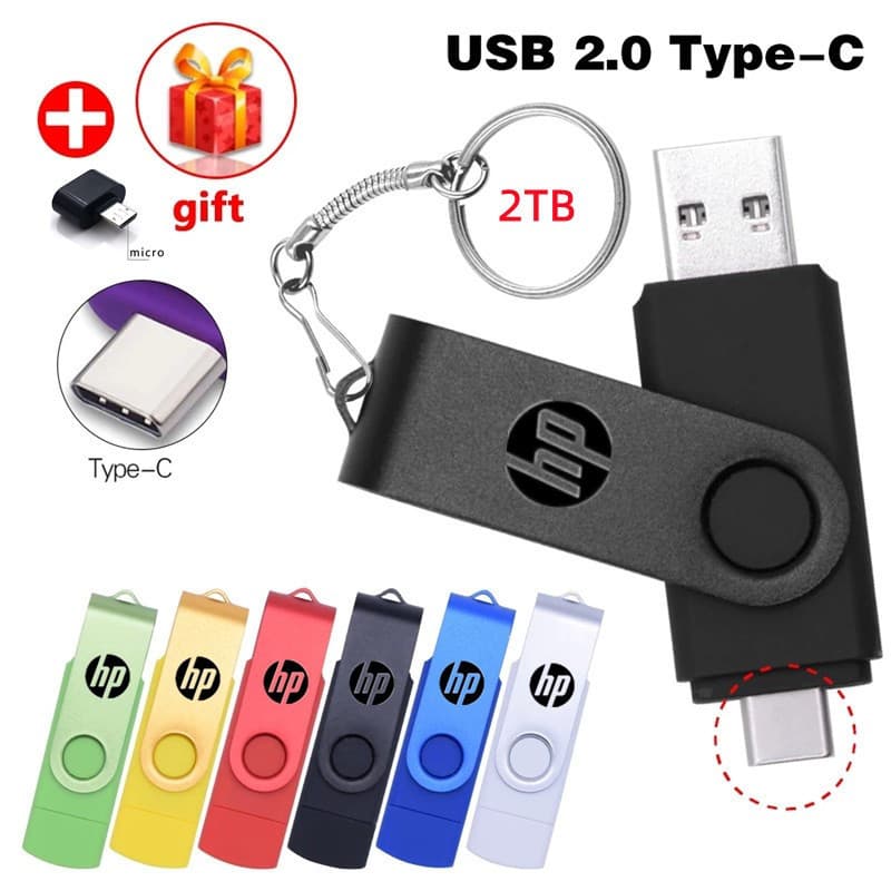 Unidade Flash Micro Tipo c HP 2 Tb OTG 3 Em 1 USB 1 512 Gb 256 128 64 32 16 Pendrive Para Telefone Android