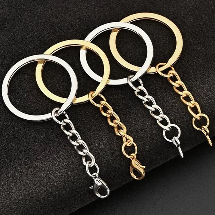 Chaveiro 30/50/100/150 peças (com corrente) + elo + Pitão + lagosta - 25 mm prata /dourado