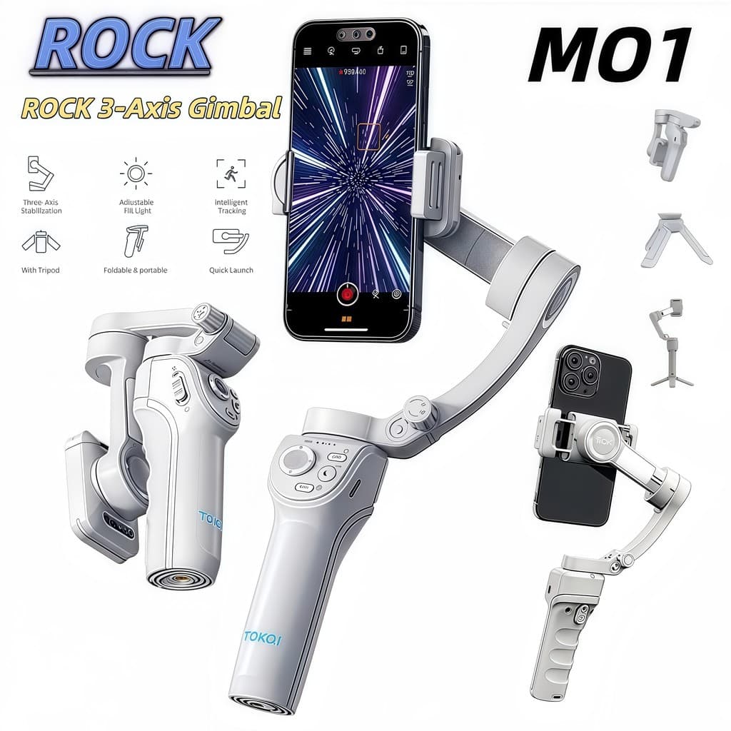 Estabilizador Bluetooth portátil profissional de 3eixos, gimbal móvel, função de rastreamento facial