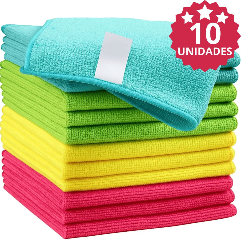 Kit 10 Pano de Microfibra 80x60cm Limpa Carro Vidro Prato Pia Limpeza Multiuso