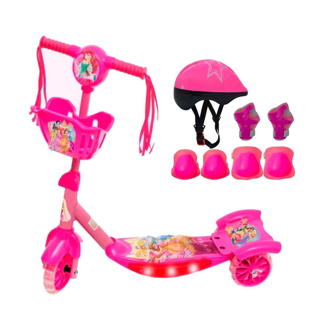 Patinete Infantil Metal Princesa meninA Surprise 3 Rodas C/ Led - Freio Ajustável Até 50kg Menina