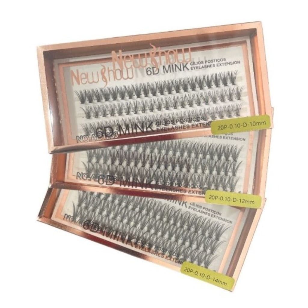 NEWSHOW KIT 3 Caixas Cílios Postiços 6D MINK 10P/20P-Tufos sem Nó