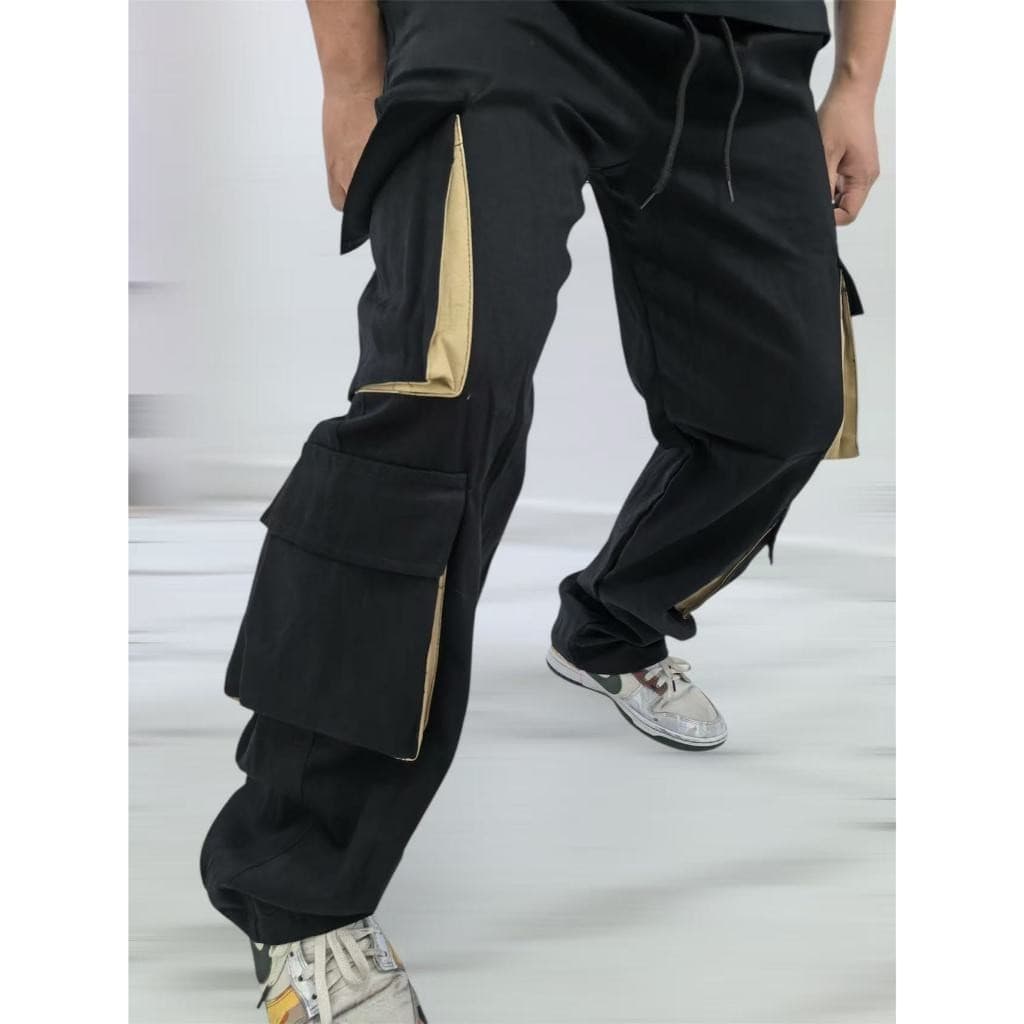 Calça Jeans Cargo Masculina Larga Streetwear 4 CORES Hip Hop Casual com Bolsos Grandes e Caimento Solto P AO GG