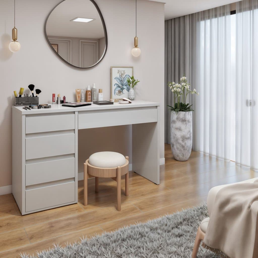 Penteadeira 5 Gavetas 100% MDF Sem Espelho Giulia Yescasa Off White