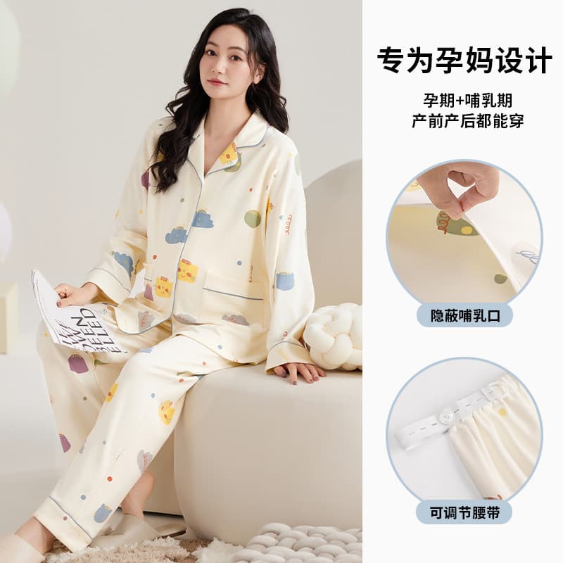 Xiyue novo estilo roupas de confinamento pijamas primavera outono puro algodão puxar quadro mulheres grávidas pós-parto 