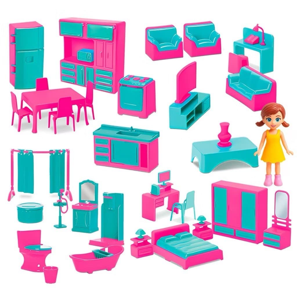 Casa Completa da Judy Polly Com Boneca, Banheiro, Sala, Cozinha E Quarto - Brinquedo Infantil