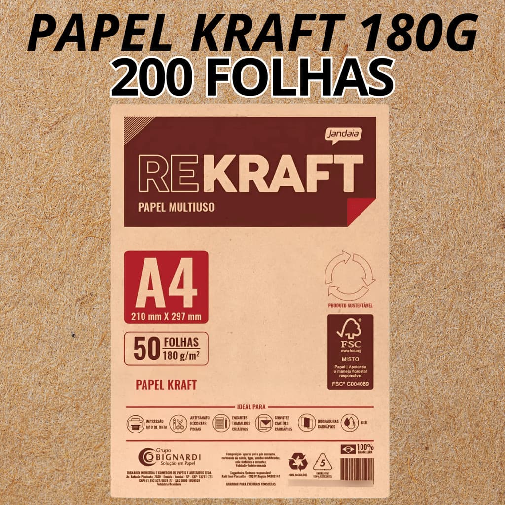Papel Kraft Multiuso A4 180g Com 50/100/150/200 Folhas Para Impressão Kraft Grosso